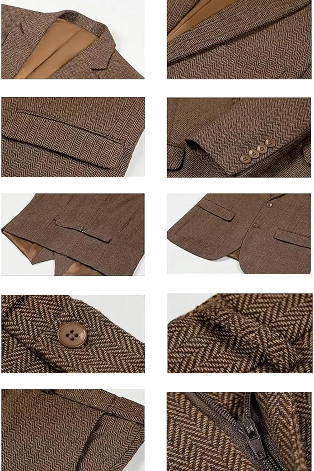 Men's 3 Pieces Suit Retro Slim Fit Suit Tweed Herringbone Business Suit Wedding Party Tuxedos with Blazer Vest Pants