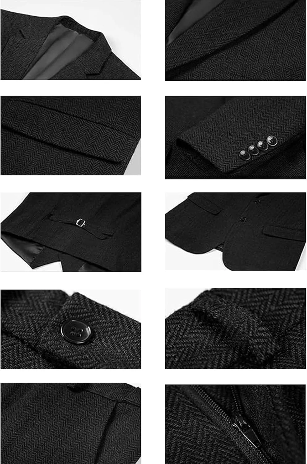 Men's 3 Pieces Suit Retro Slim Fit Suit Tweed Herringbone Business Suit Wedding Party Tuxedos with Blazer Vest Pants