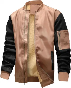 Men's Bomber Fleece Jackets Lightweight Windbreaker Full Zip Varsity Jacket Casual Coat Outwear Sportswear
