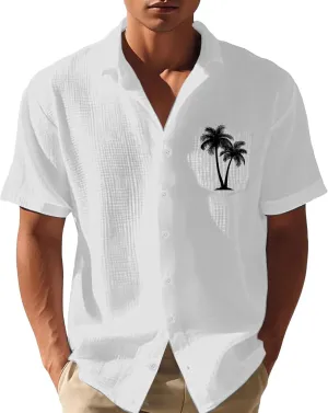 Men's Casual Button Down Shirts Short Sleeve Textured Summer Beach Hawaiian Shirt Dress T-Shirts Crop Tops for Men