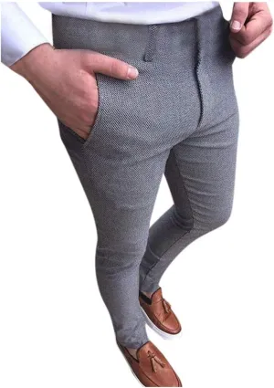 Men's Casual Plaid Dress Pants Stretch Flat-Front Suit Pant Slim Fit Ankle Length Pencil Tapered Trousers with Pockets