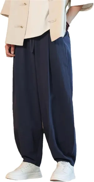 Men's Cotton Linen Harem Pants Loose Large Jogging Sweatpants Streetwear Sports Beach Trousers