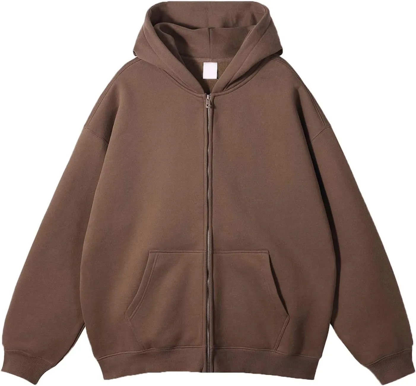 Mens Hoodie Pullover Zip Up Drop Shoulder Oversized Jacket Teens Preppy Loose Casual Fleece Drawstring Pullover Tops