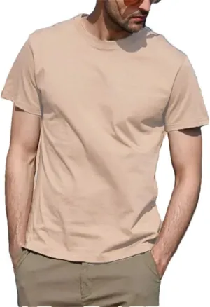 Men's Round Neck Solid Color Cotton Short Sleeve T-Shirt Sports Tops Tees Slim Fit Casual