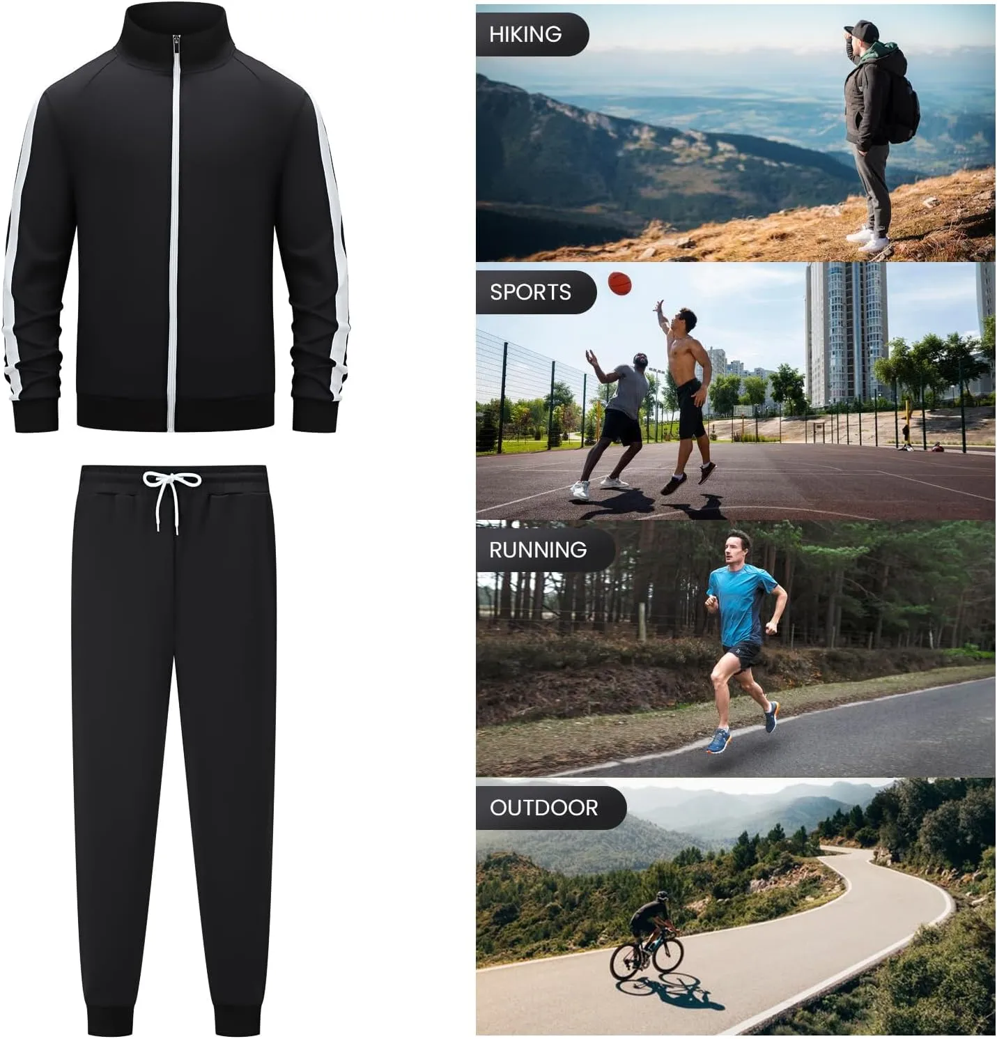 Men's Track suits Sets Long Sleeve Full-zip Sweatsuit Active Jackets and Pants 2 Piece Outfits