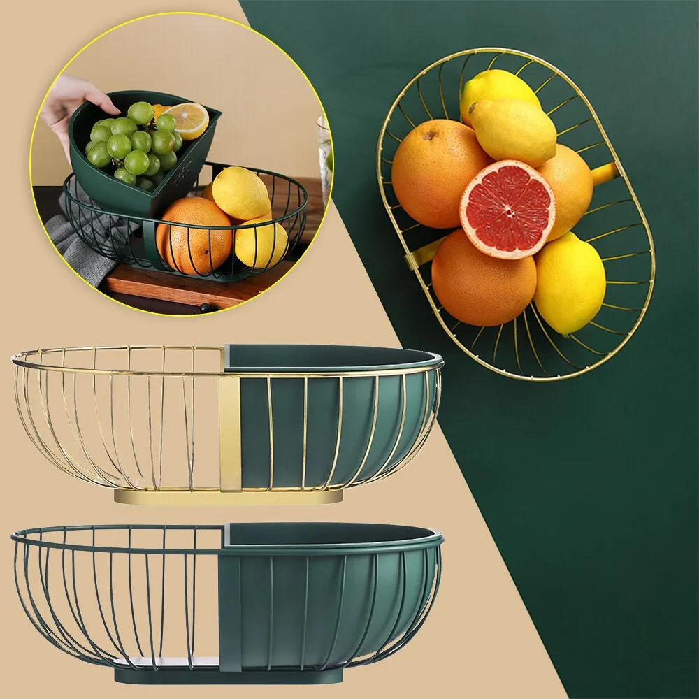 Metal Hollowed Out Fruit Vegetable Snack Tray Bowl Basket Kitchen Storage Rack Holder Large Capacity Kitchen Organizer Basket