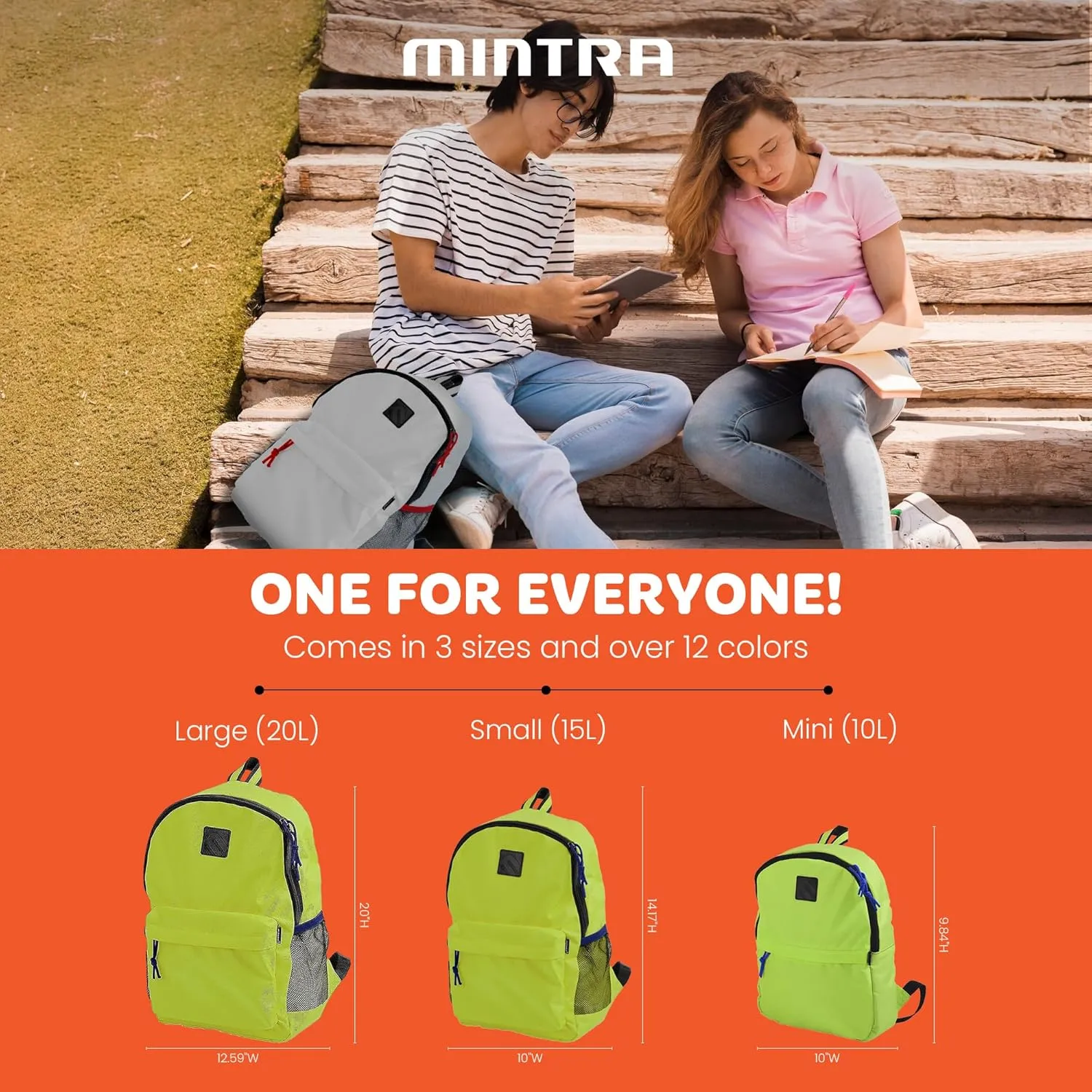 Mintra Office Backpack, Water-resistant Everyday Bag with Adjustable Straps, Unisex Backpack for Travel, College, Multi-Compartments with Secure Zippers, Black, 10L Mini, 10" W x 9.84" H