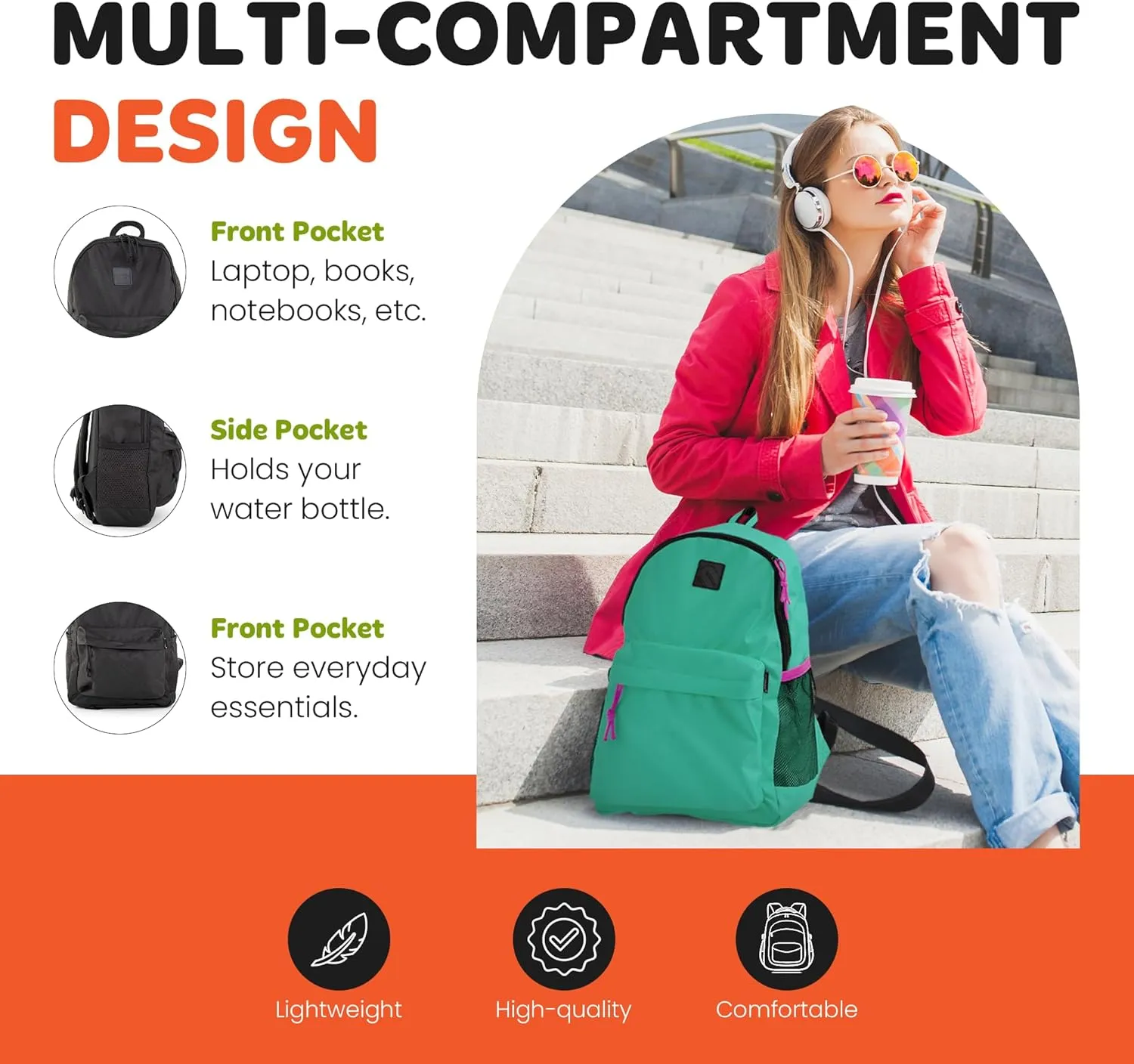 Mintra Office Backpack, Water-resistant Everyday Bag with Adjustable Straps, Unisex Backpack for Travel, College, Multi-Compartments with Secure Zippers, Black, 10L Mini, 10" W x 9.84" H