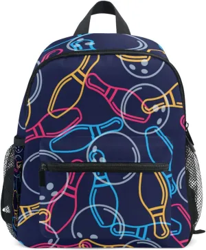 Multicolor Bowling Ball Bowling Pins Backpack for Girls Boys Elementary School Kids Kindergarten Backpack Bookbag
