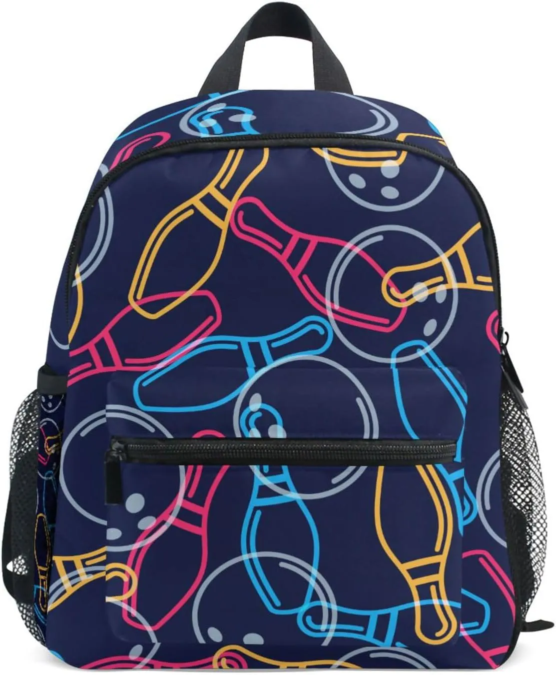 Multicolor Bowling Ball Bowling Pins Backpack for Girls Boys Elementary School Kids Kindergarten Backpack Bookbag