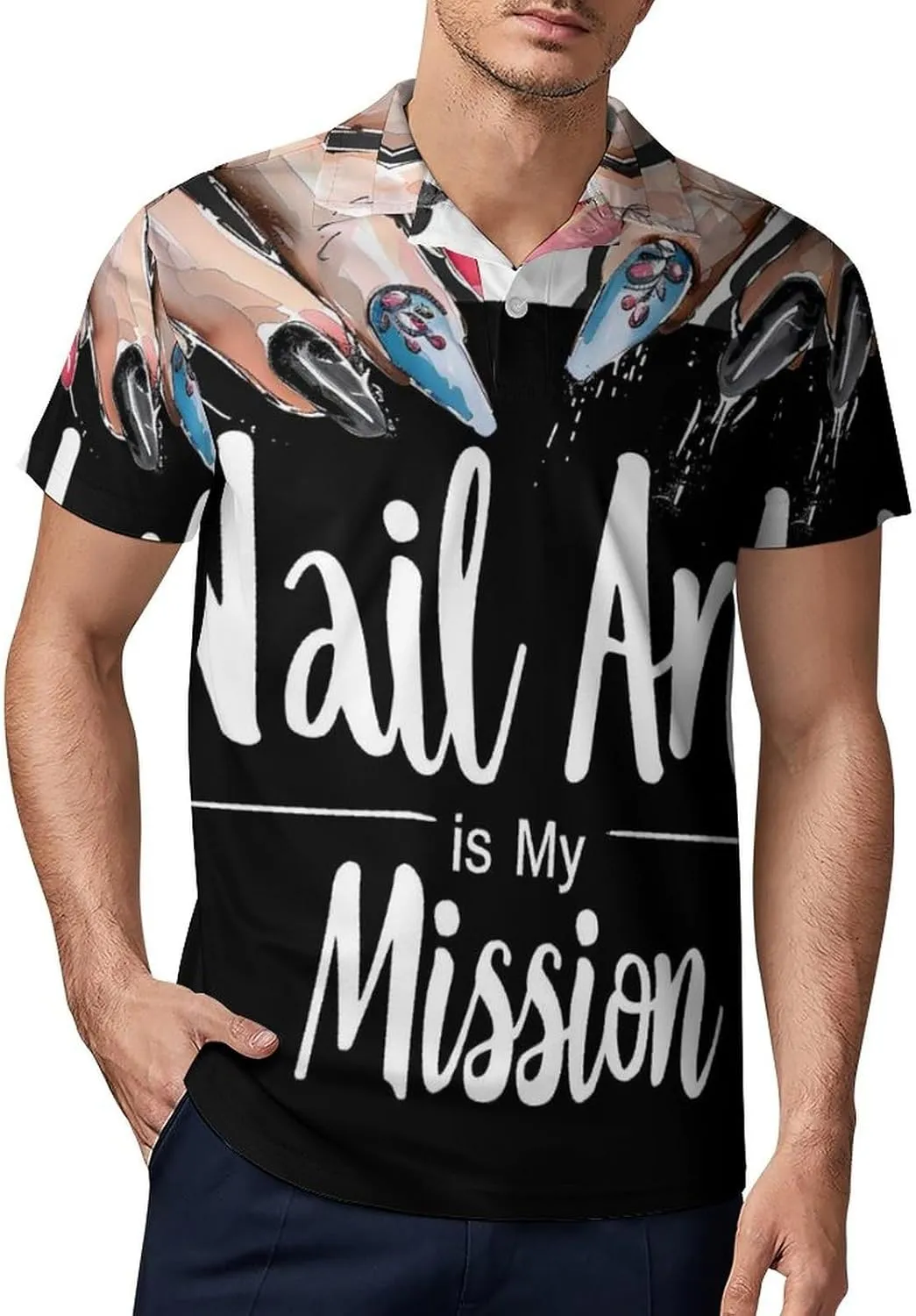 Nail Art Therapist Classic Polo Shirts for Men Quick Dry Short Sleeve Fit Golf Tees Casual Tops