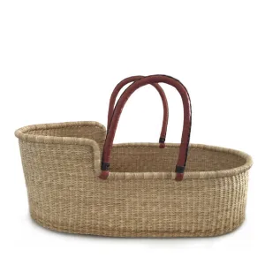 Natural Moses Basket – Tan Red Handles with Brown Stitching