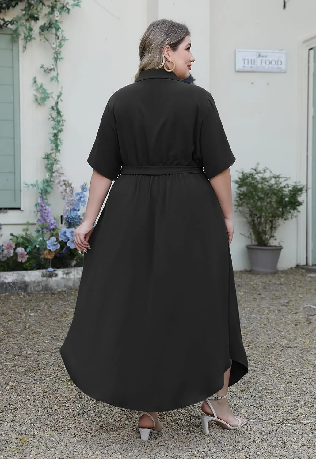 Nemidor Womens Plus Size Casual Maxi Dress Button Down Plain Long Summer Dresses with Belt and Pocket 16-26