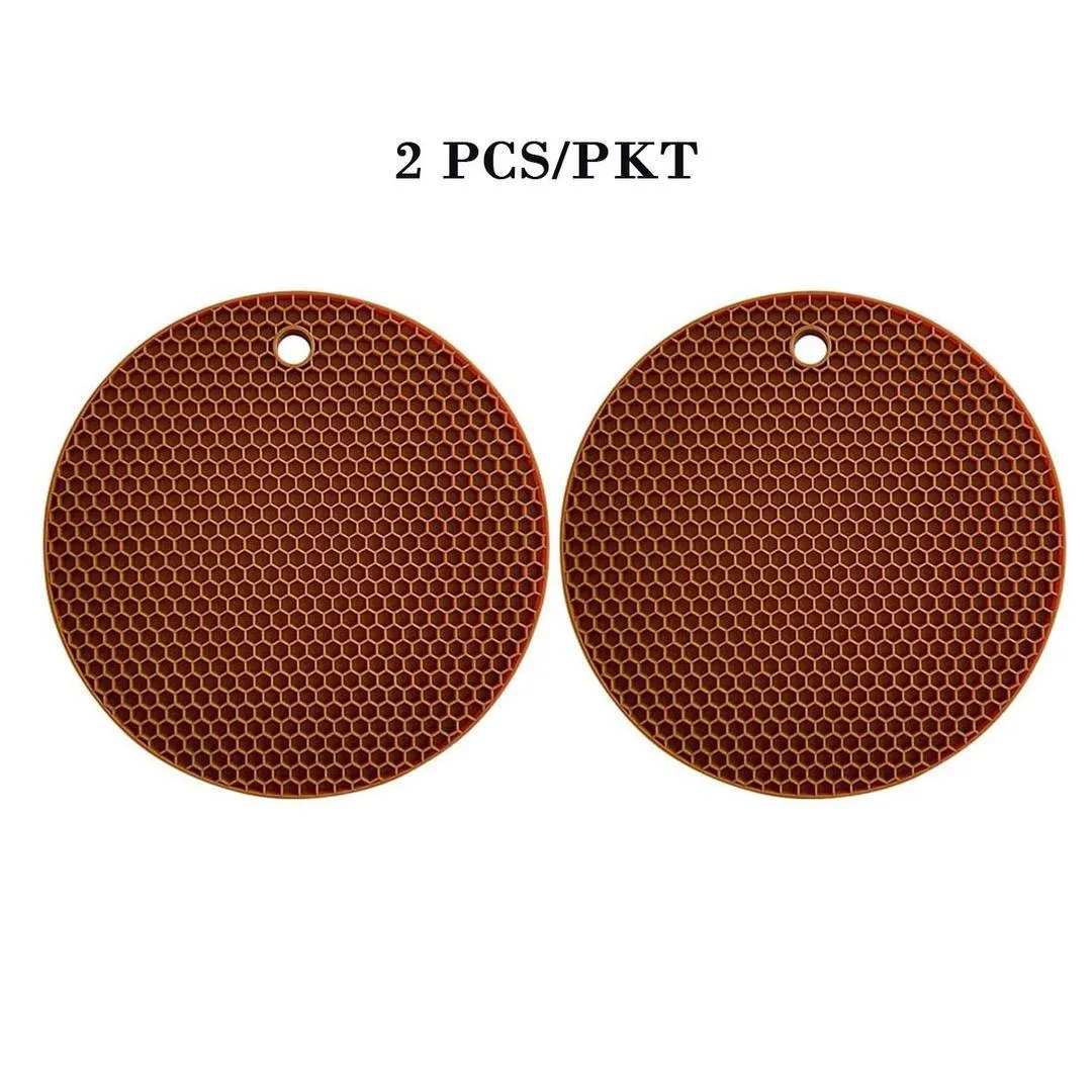Non-Slip Silicone Trivets Mat Set of 2 Multi Purpose Drying Mats, Heat Resistant to 464°F, Brown