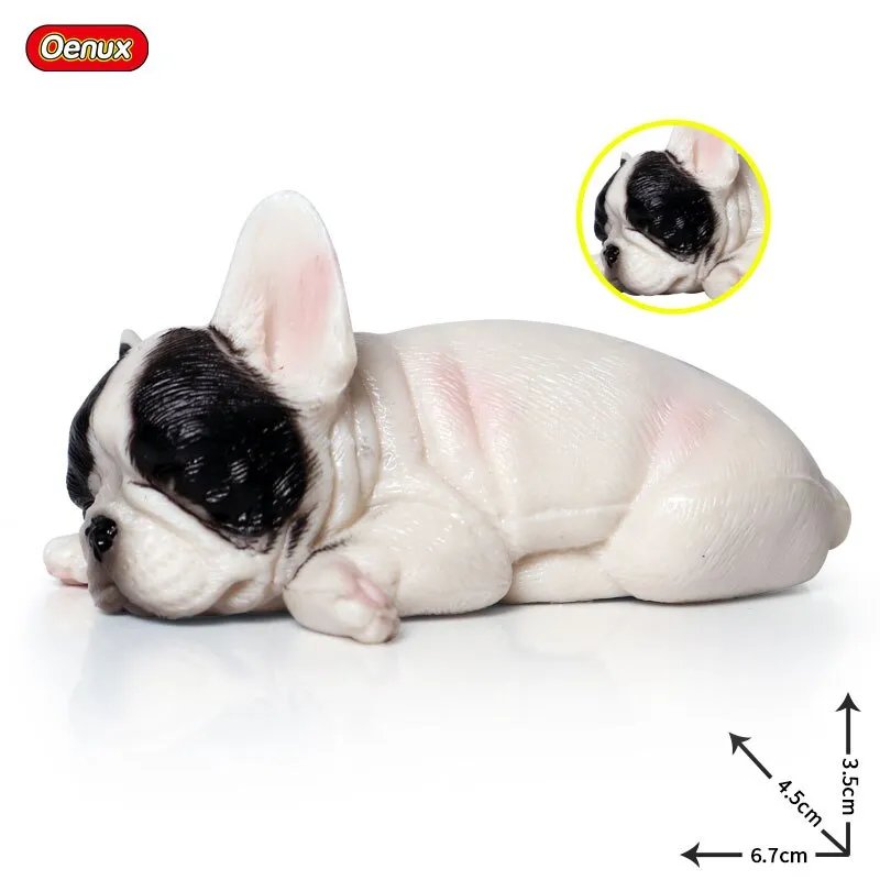 Oenux Lovely French Bulldog Animals Cute Puppy Sleep Lazy Dog Action Figures Model Figurine PVC Home Decoration Education Toy
