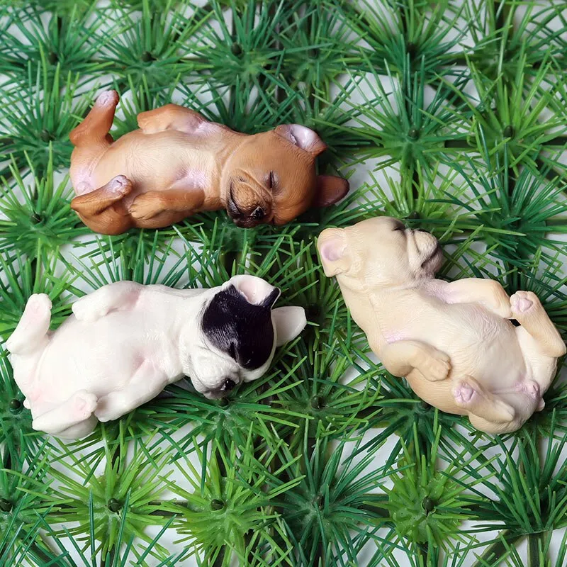 Oenux Lovely French Bulldog Animals Cute Puppy Sleep Lazy Dog Action Figures Model Figurine PVC Home Decoration Education Toy