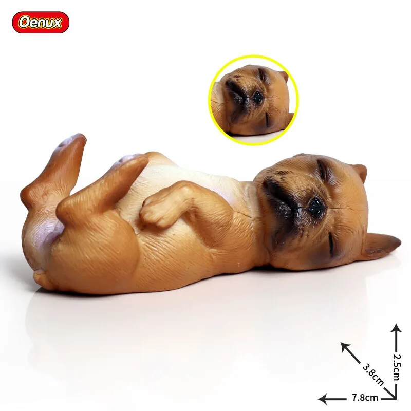 Oenux Lovely French Bulldog Animals Cute Puppy Sleep Lazy Dog Action Figures Model Figurine PVC Home Decoration Education Toy