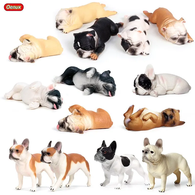 Oenux Lovely French Bulldog Animals Cute Puppy Sleep Lazy Dog Action Figures Model Figurine PVC Home Decoration Education Toy