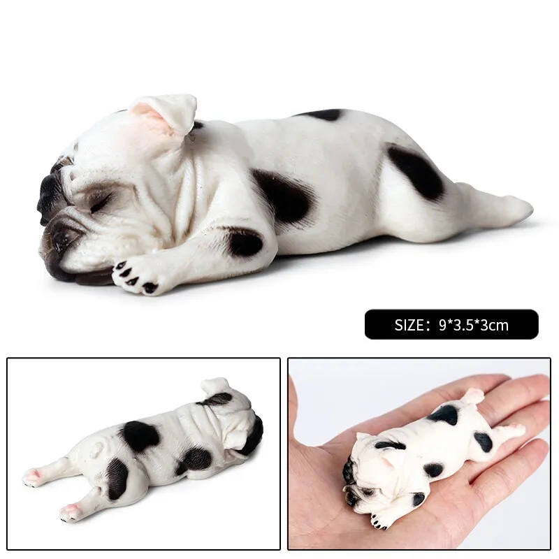 Oenux Lovely French Bulldog Animals Cute Puppy Sleep Lazy Dog Action Figures Model Figurine PVC Home Decoration Education Toy
