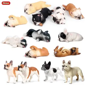 Oenux Lovely French Bulldog Animals Cute Puppy Sleep Lazy Dog Action Figures Model Figurine PVC Home Decoration Education Toy