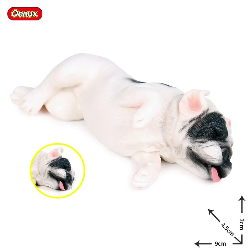 Oenux Lovely French Bulldog Animals Cute Puppy Sleep Lazy Dog Action Figures Model Figurine PVC Home Decoration Education Toy
