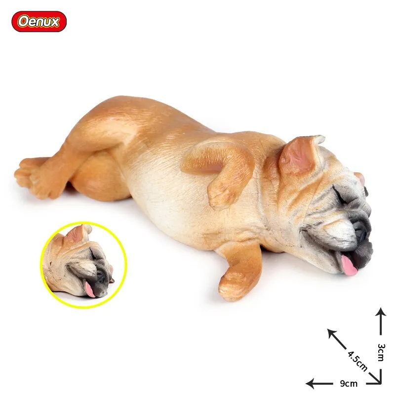 Oenux Lovely French Bulldog Animals Cute Puppy Sleep Lazy Dog Action Figures Model Figurine PVC Home Decoration Education Toy