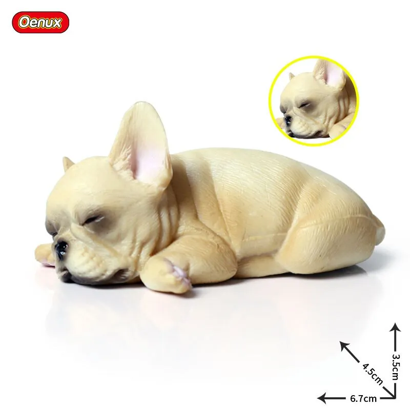 Oenux Lovely French Bulldog Animals Cute Puppy Sleep Lazy Dog Action Figures Model Figurine PVC Home Decoration Education Toy