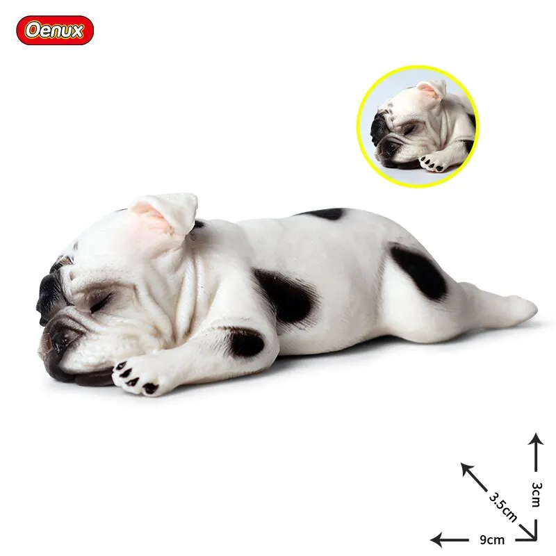 Oenux Lovely French Bulldog Animals Cute Puppy Sleep Lazy Dog Action Figures Model Figurine PVC Home Decoration Education Toy