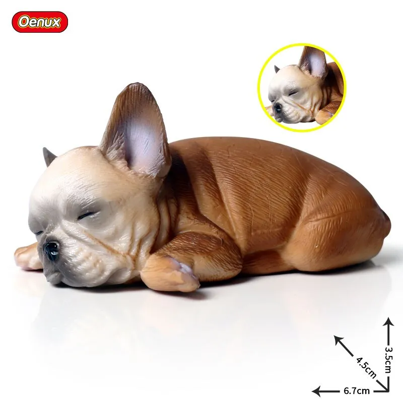 Oenux Lovely French Bulldog Animals Cute Puppy Sleep Lazy Dog Action Figures Model Figurine PVC Home Decoration Education Toy