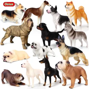 Oenux New Big Dog Animal Simulation Bull Terrier Rottweiler Corgi Shiba Inu Bully Dog Action Figures Pvc Lovely Pet Model Toys