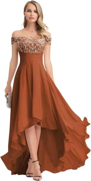 Off Shoulder Lace Chiffon Bridesmaid Dress High Low Mother of The Bride Dresses for Women A Line Formal Gown