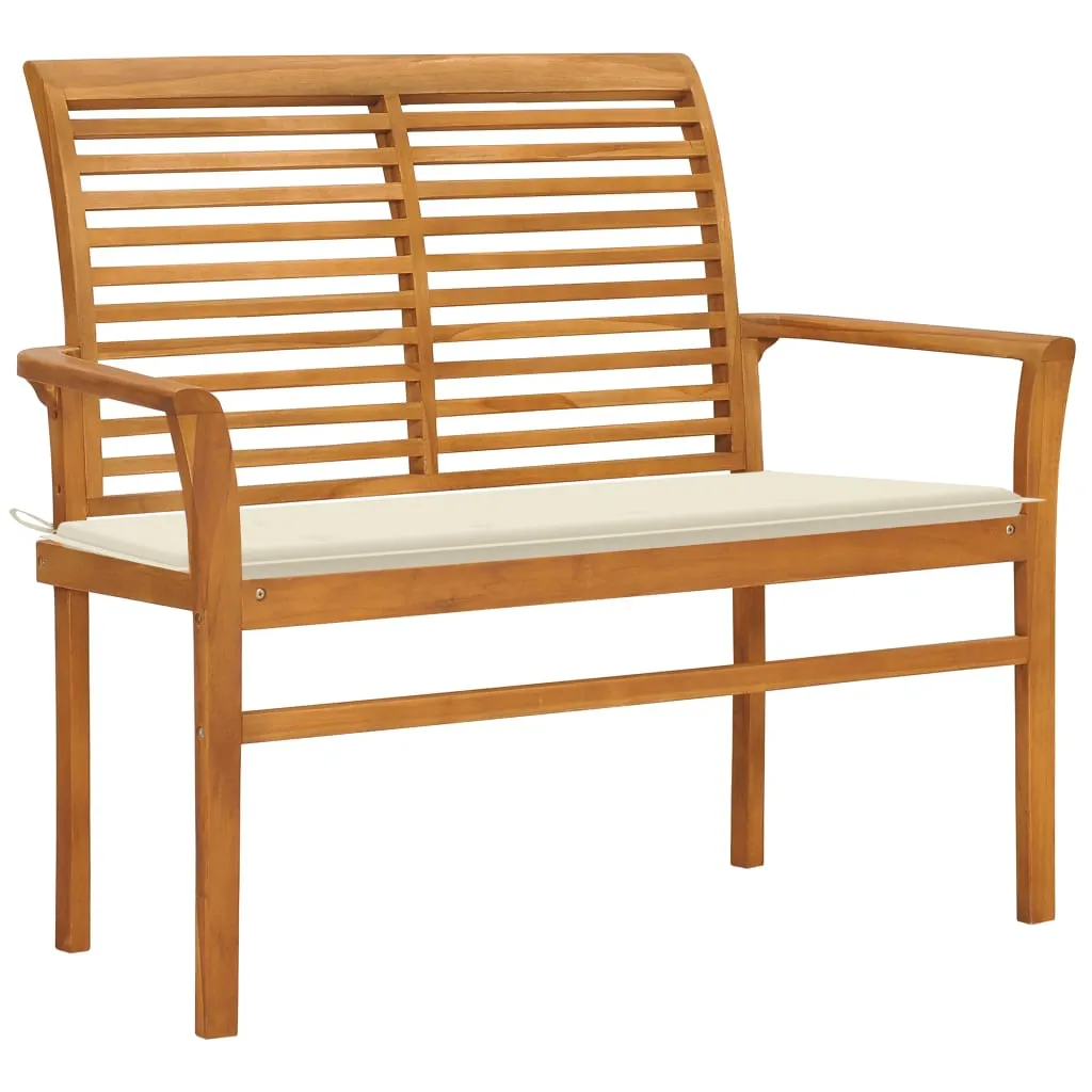 Outdoor Patio Bench Garden Bench with Cushion for Porch Solid Wood Teak