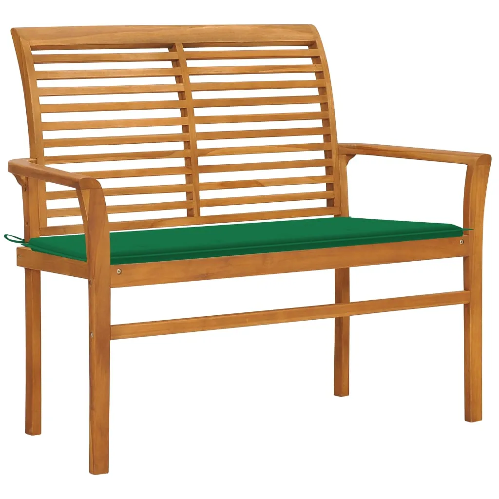 Outdoor Patio Bench Garden Bench with Cushion for Porch Solid Wood Teak
