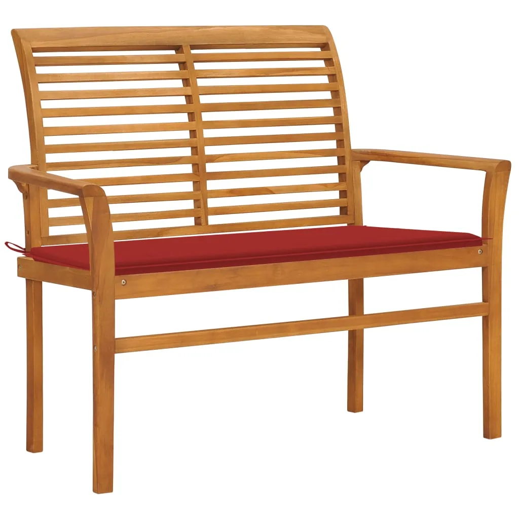 Outdoor Patio Bench Garden Bench with Cushion for Porch Solid Wood Teak