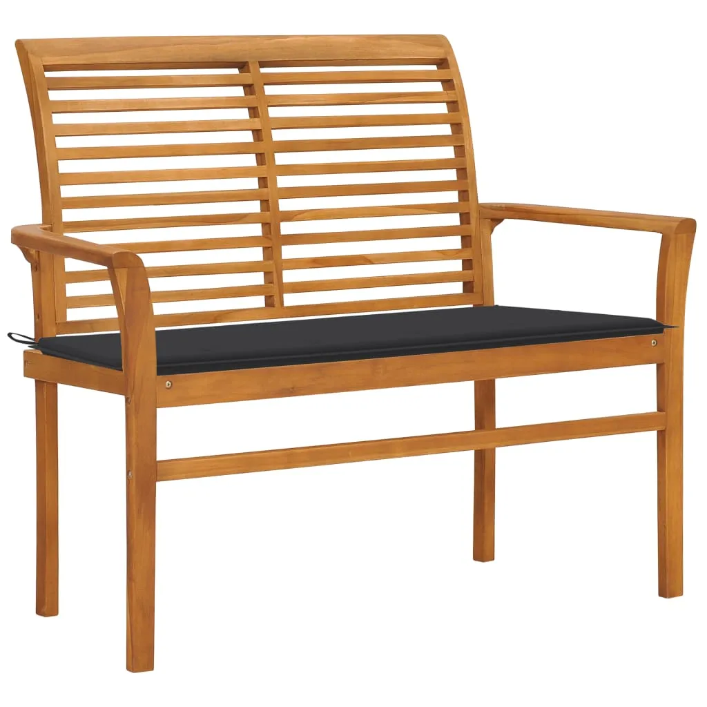 Outdoor Patio Bench Garden Bench with Cushion for Porch Solid Wood Teak