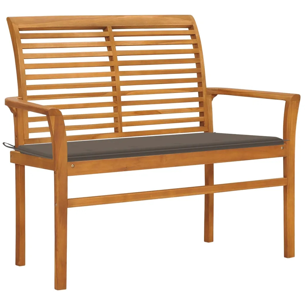 Outdoor Patio Bench Garden Bench with Cushion for Porch Solid Wood Teak