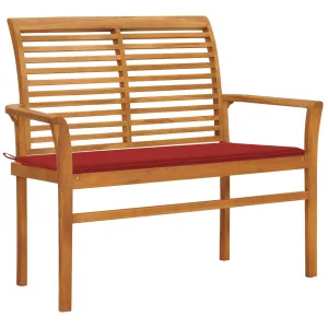 Outdoor Patio Bench Garden Bench with Cushion for Porch Solid Wood Teak