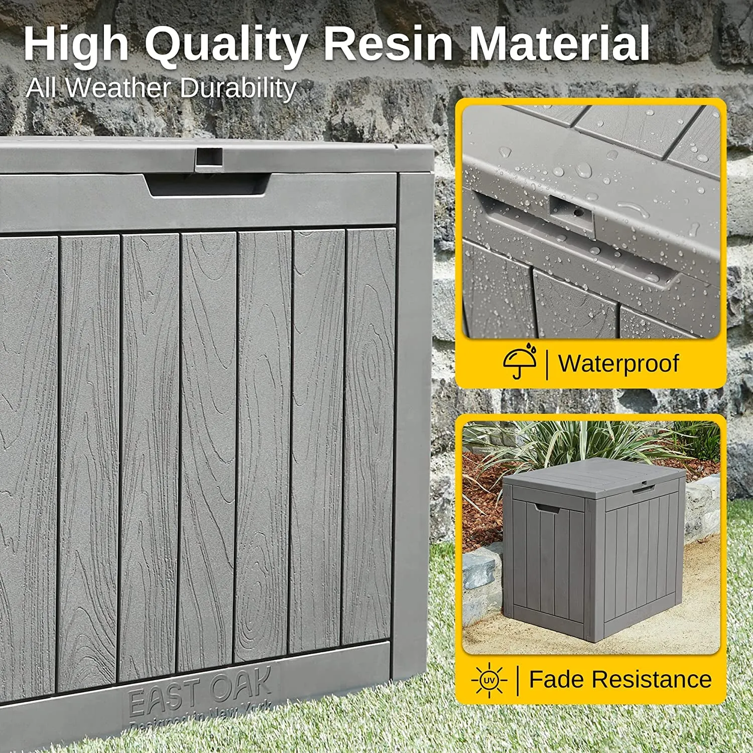 Outdoor Storage Box, 31 Gallon Deck Box Indoor and Outdoor Use, Waterproof Resin Storage Bin for Package Delivery, Patio Cushions, Gardening Tools, Lockable, UV Resistant, Grey