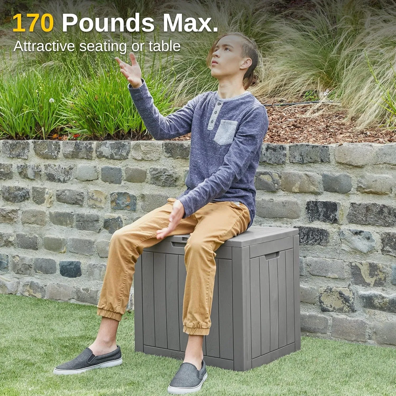 Outdoor Storage Box, 31 Gallon Deck Box Indoor and Outdoor Use, Waterproof Resin Storage Bin for Package Delivery, Patio Cushions, Gardening Tools, Lockable, UV Resistant, Grey