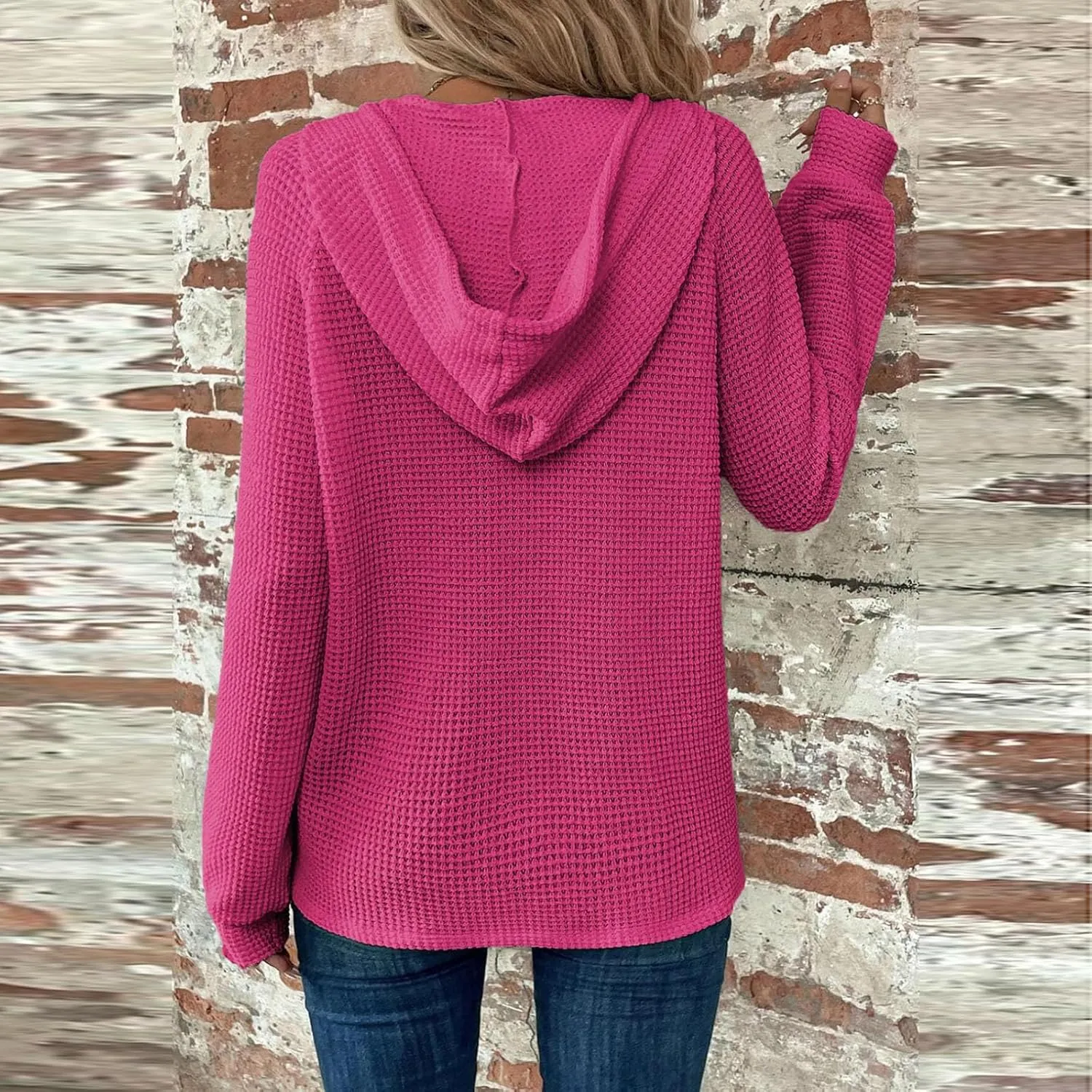 Oversized Hoodies for Women Trendy Waffle Knit V Neck Sweatshirt Cute Y2k Hoodie Long Sleeve Pullover Tops