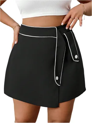 OYOANGLE Women's Plus Size Asymmetrical Wrap Shorts Wide Leg High Waisted Mini Skorts