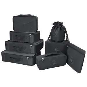 Packing Cubes 8 Sets/7 Colors Travel Luggage Organizers Include Waterproof Shoe Storage Bag Convenient Packing Pouches for Traveller (Black)