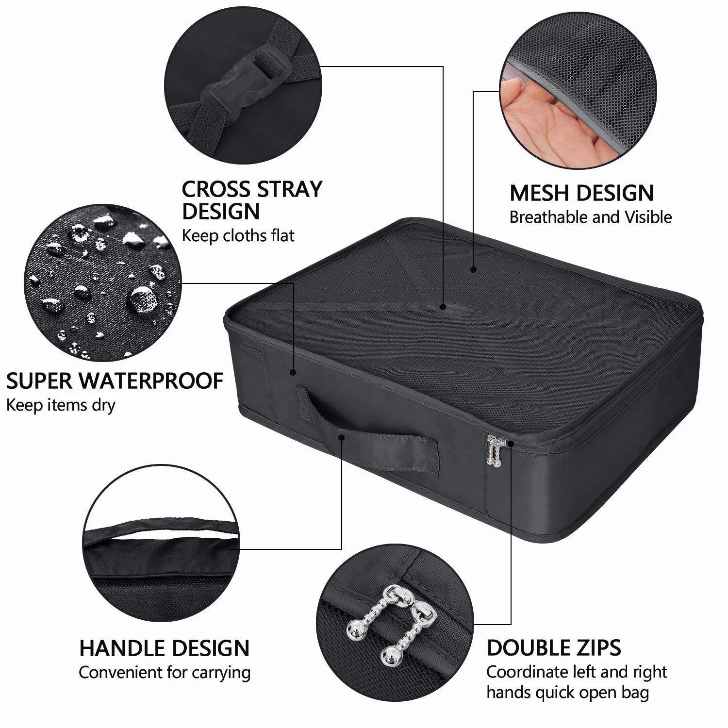 Packing Cubes 8 Sets/7 Colors Travel Luggage Organizers Include Waterproof Shoe Storage Bag Convenient Packing Pouches for Traveller (Black)