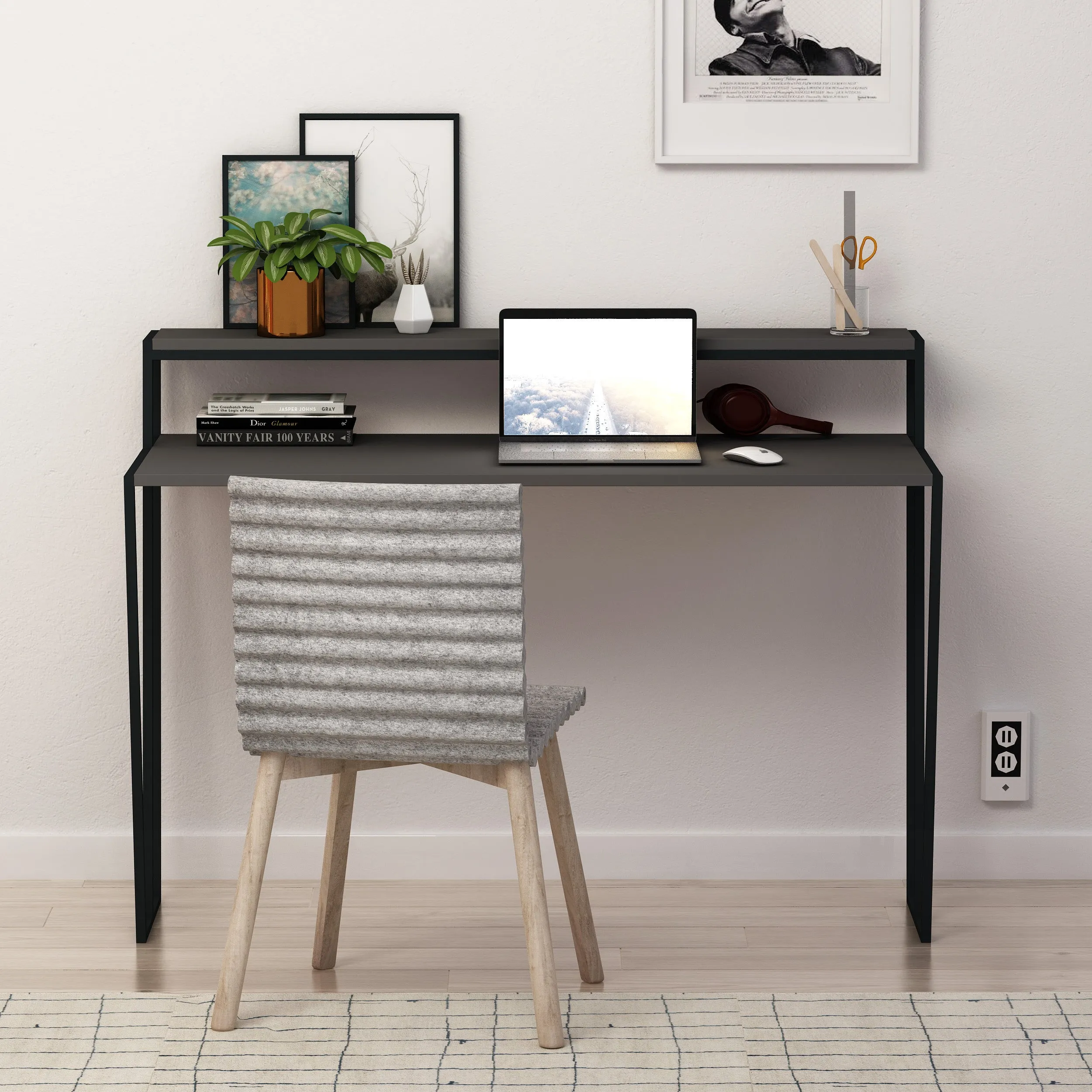 Pal Modern Study Desk With Monitor Stand Width 124cm