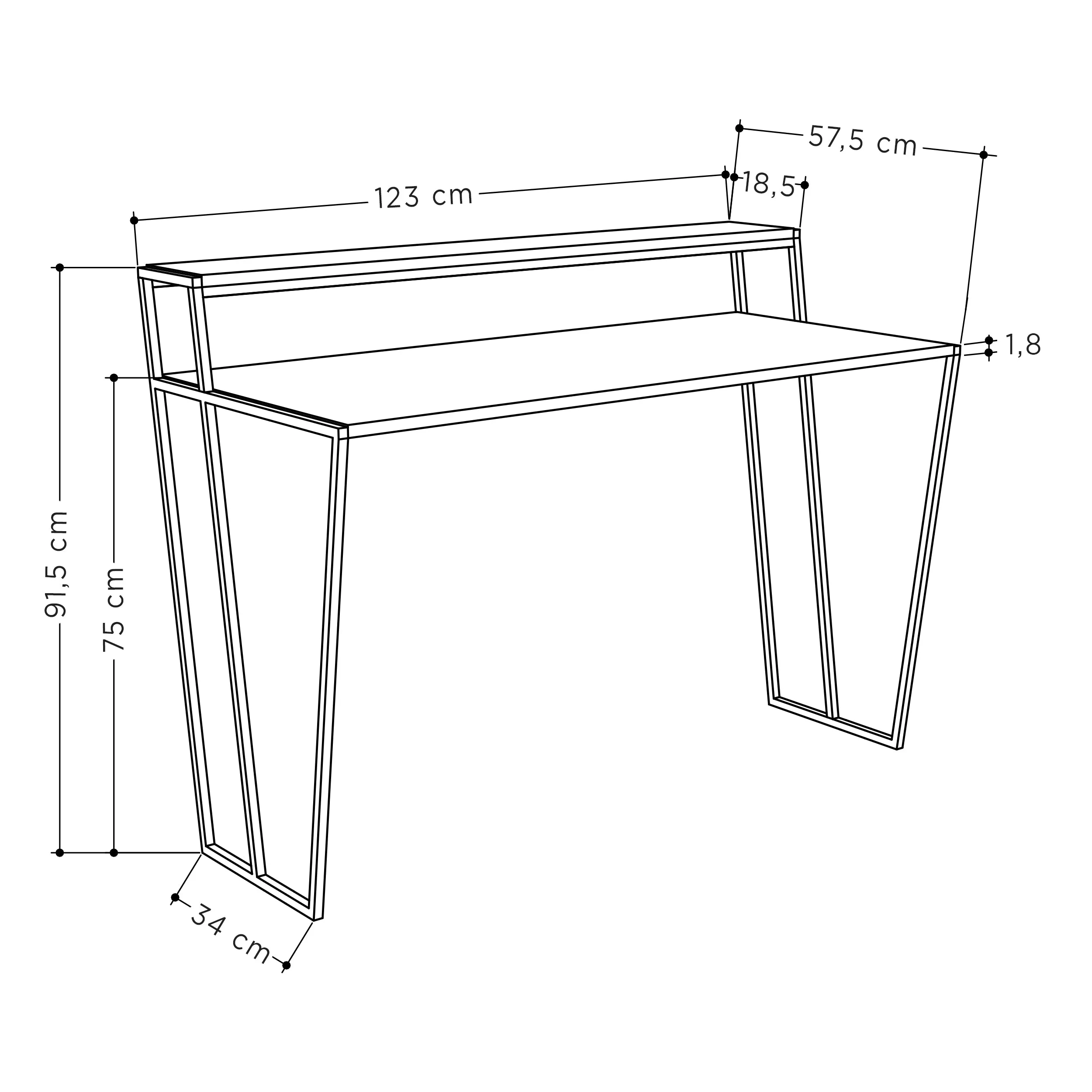 Pal Modern Study Desk With Monitor Stand Width 124cm