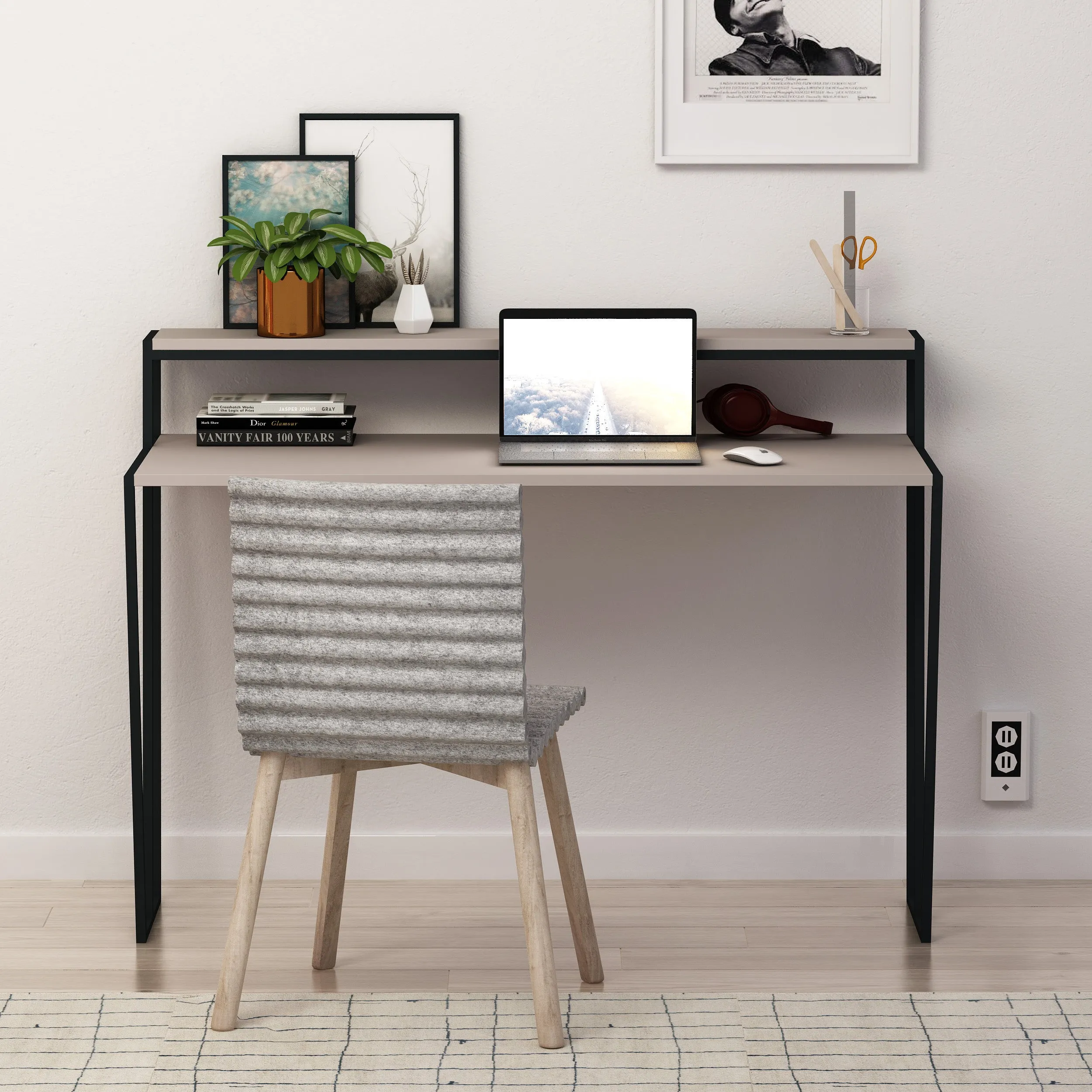 Pal Modern Study Desk With Monitor Stand Width 124cm