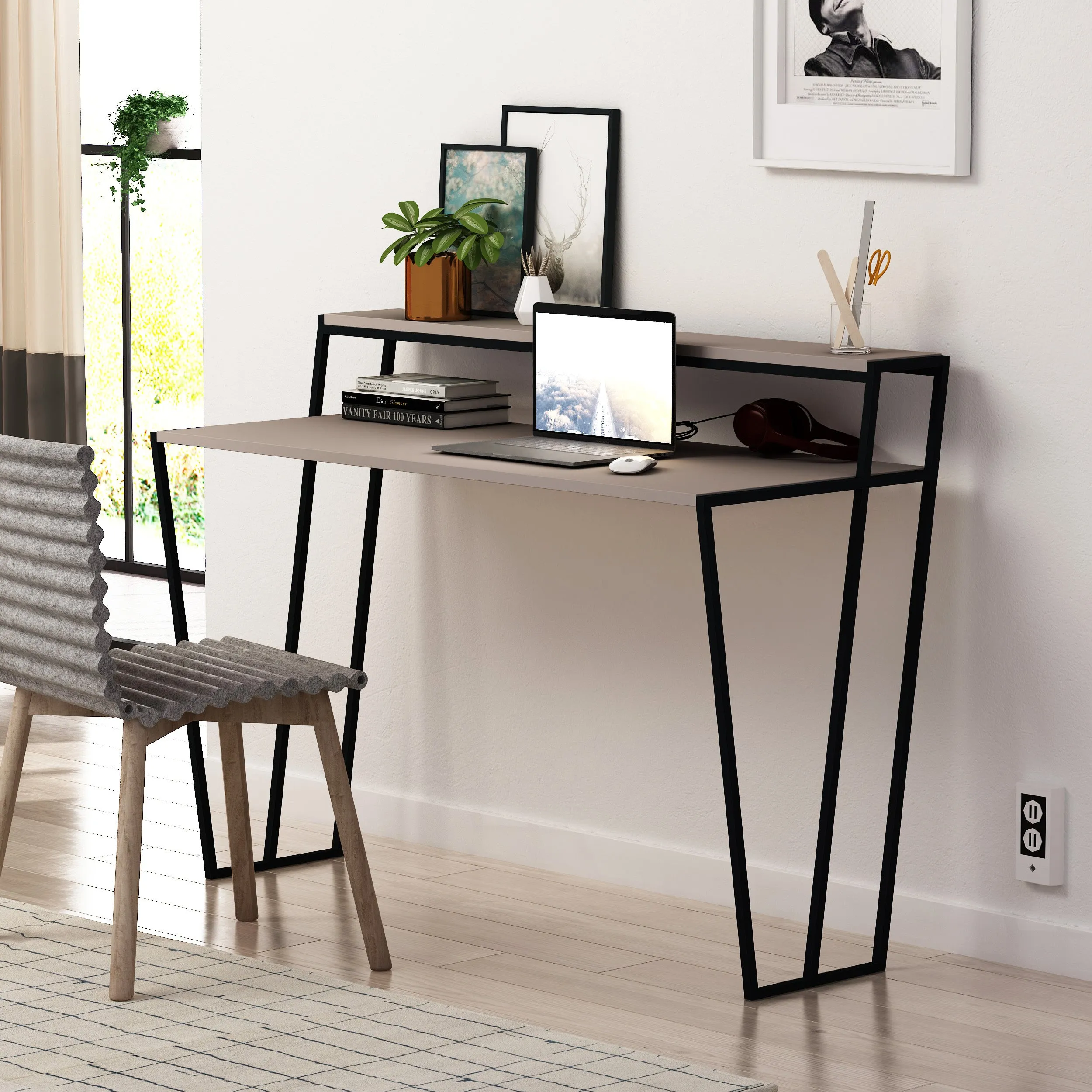 Pal Modern Study Desk With Monitor Stand Width 124cm