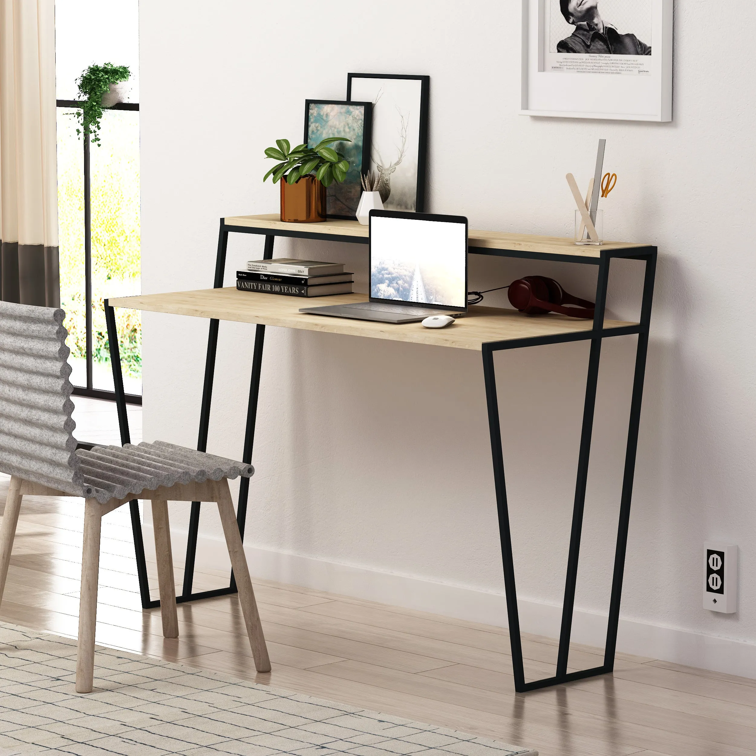 Pal Modern Study Desk With Monitor Stand Width 124cm