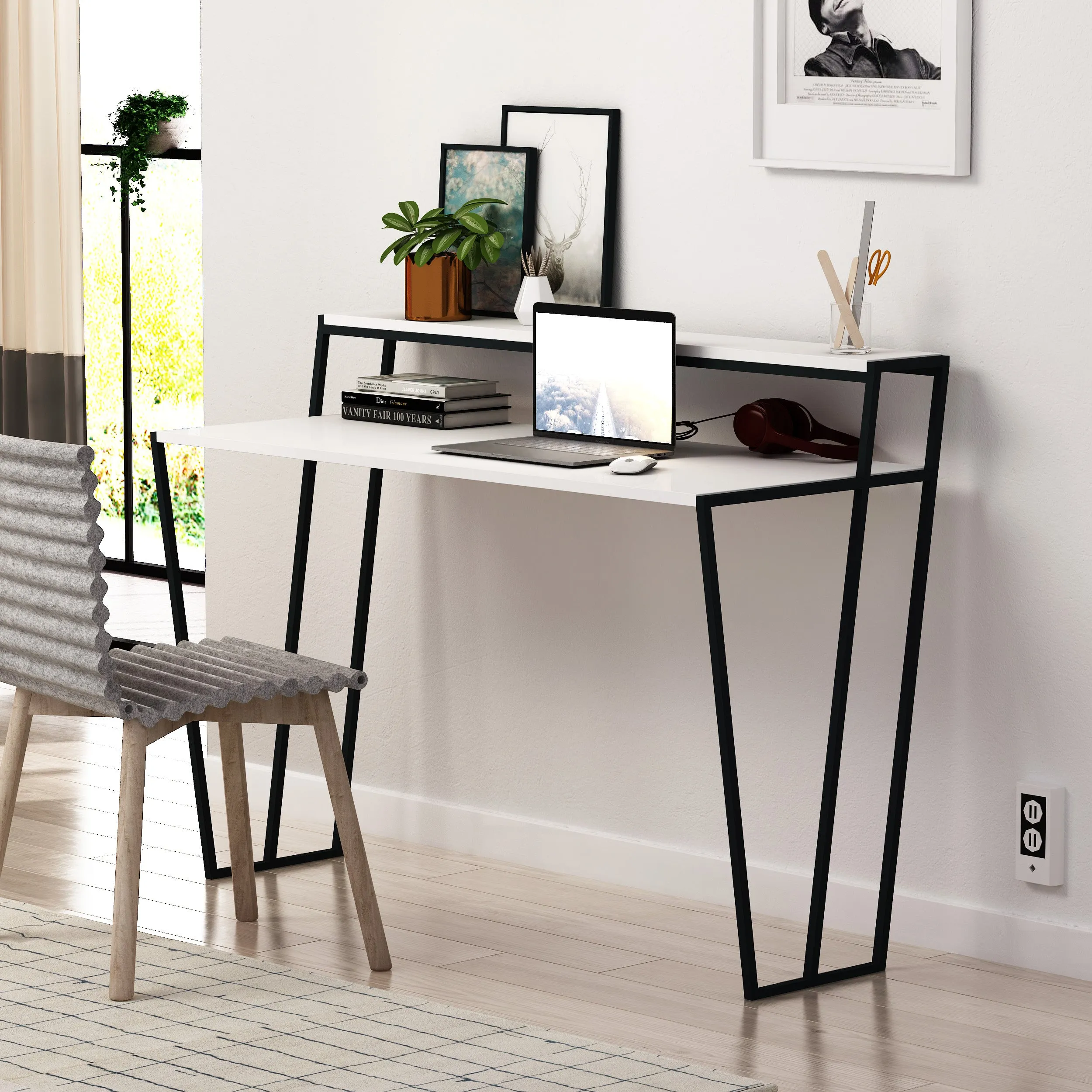 Pal Modern Study Desk With Monitor Stand Width 124cm