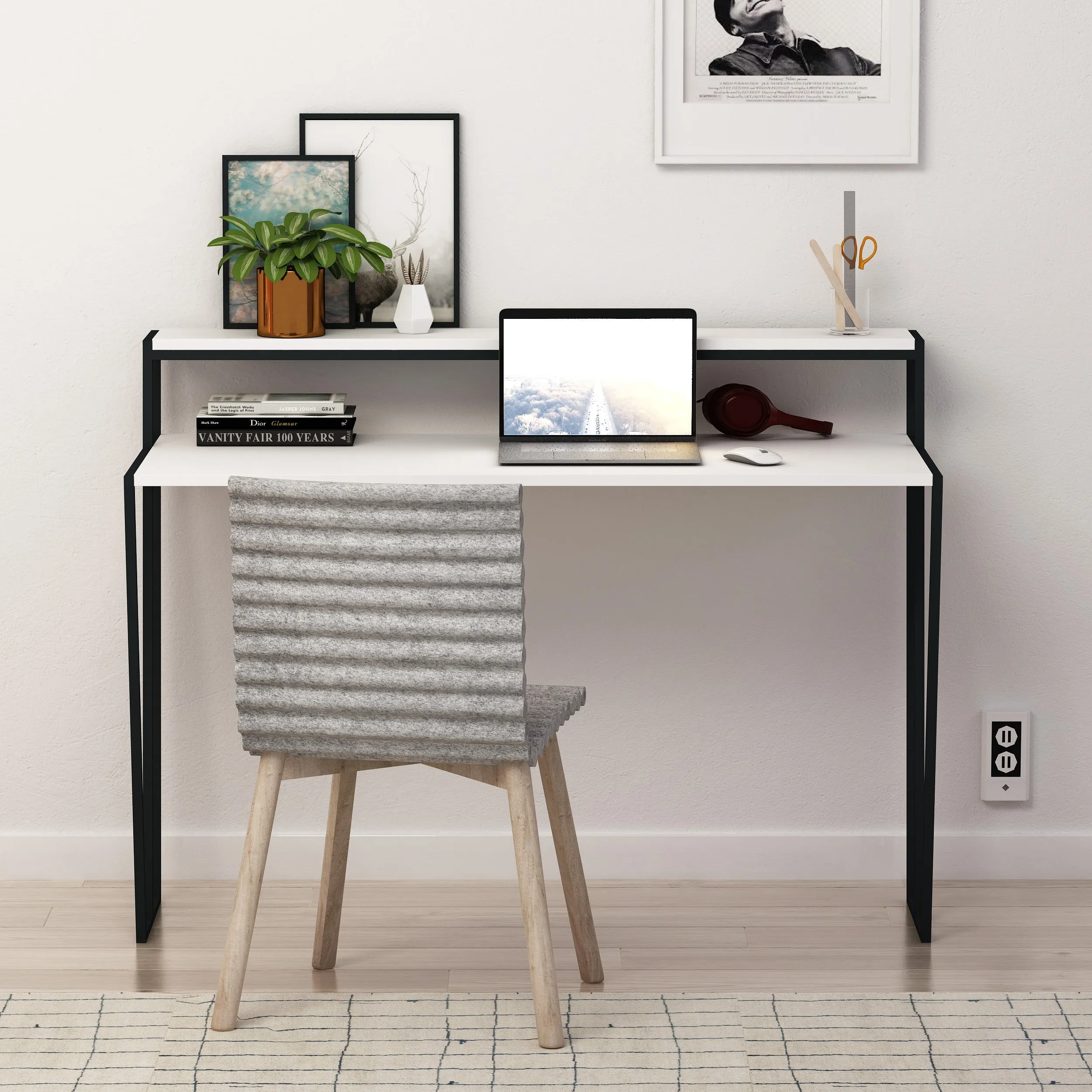 Pal Modern Study Desk With Monitor Stand Width 124cm